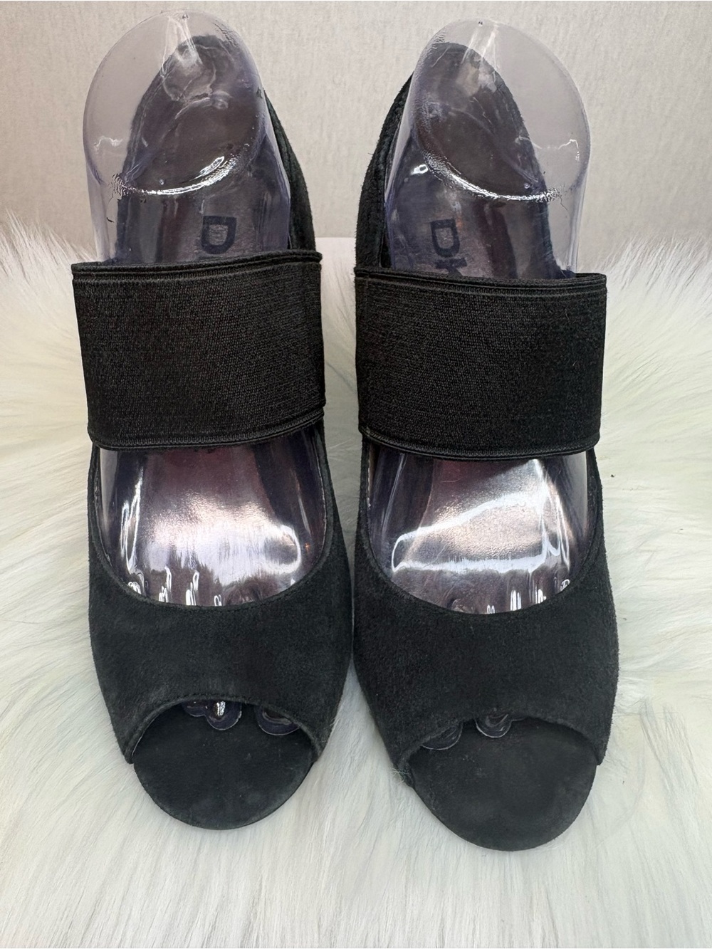 DKNY Black Peep-Toe Mary Jane Block Heels
